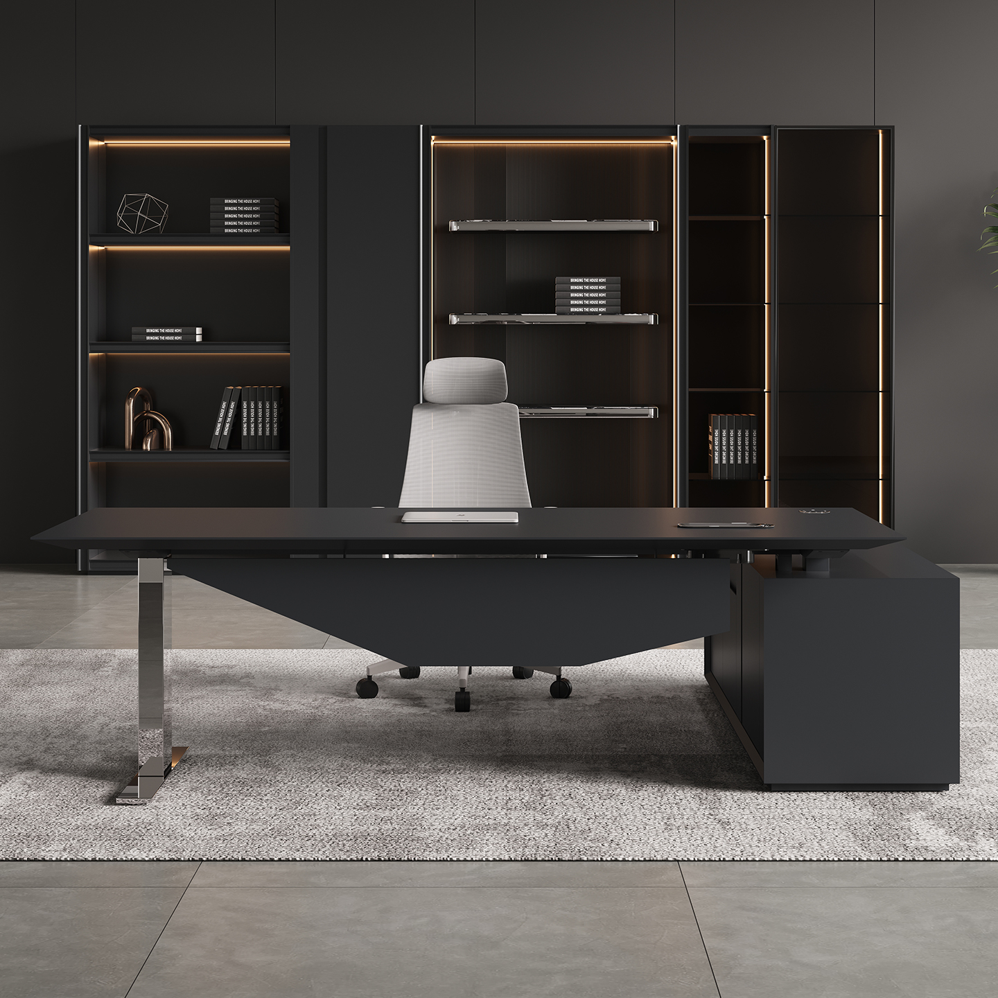 New Design CEO Desk High End Concise Elite Style L Shape Office Desk in Black and Gray Colors