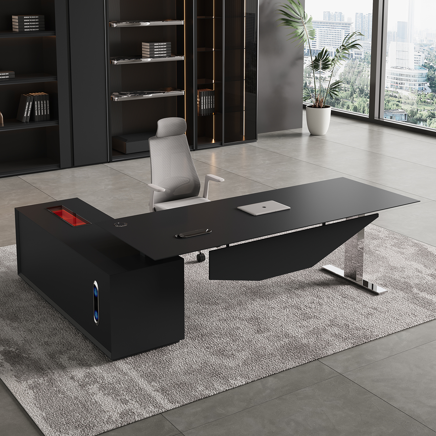 New Design CEO Desk High End Concise Elite Style L Shape Office Desk in Black and Gray Colors