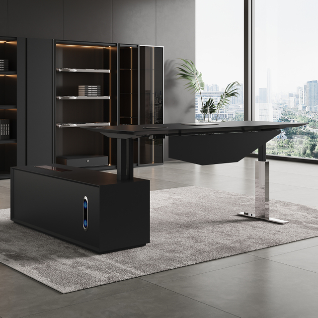 New Design CEO Desk High End Concise Elite Style L Shape Office Desk in Black and Gray Colors